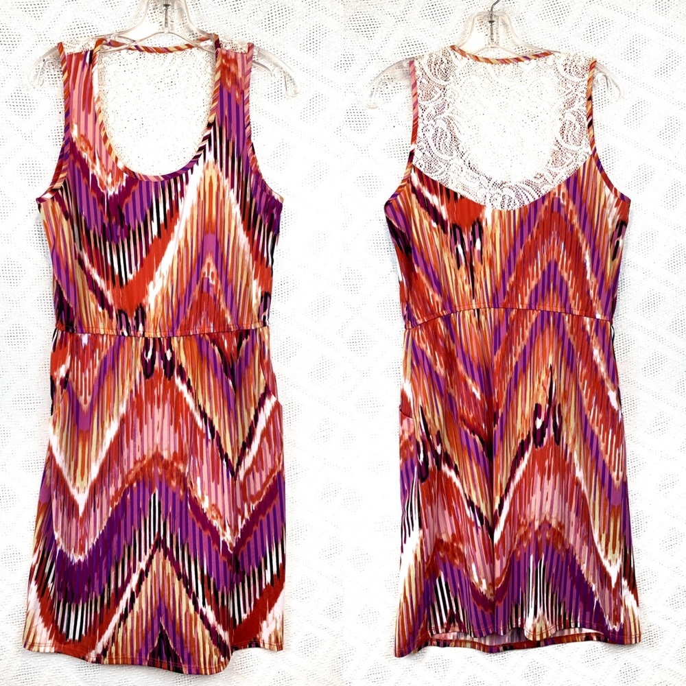 Cato Large Sleeveless Lace Back Geometric Striped Tank Dress Knee Length stretch